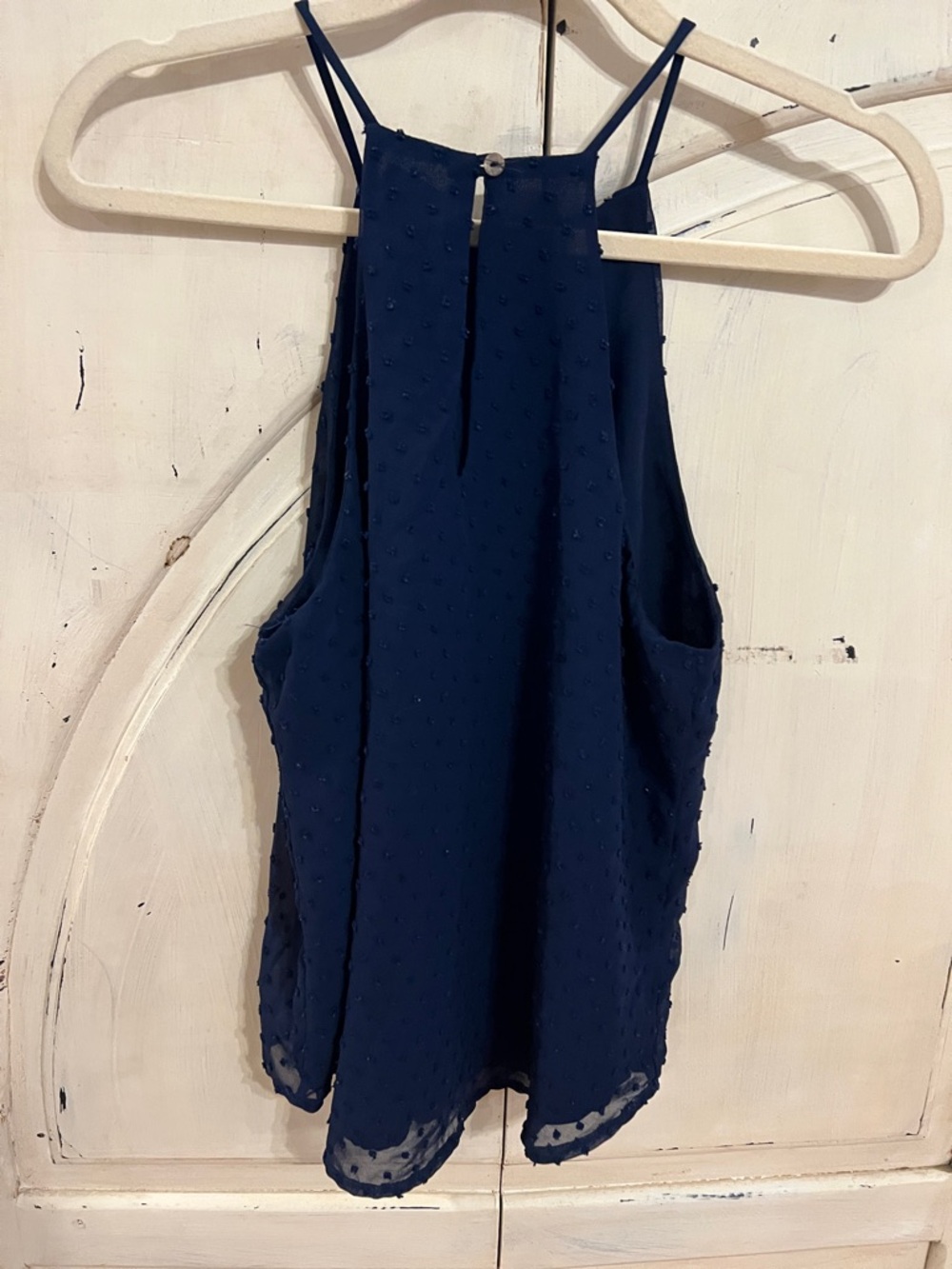 Ally Navy Swiss Dot Halter Tank Top Size Small Made in USA - Picture 8 of 12